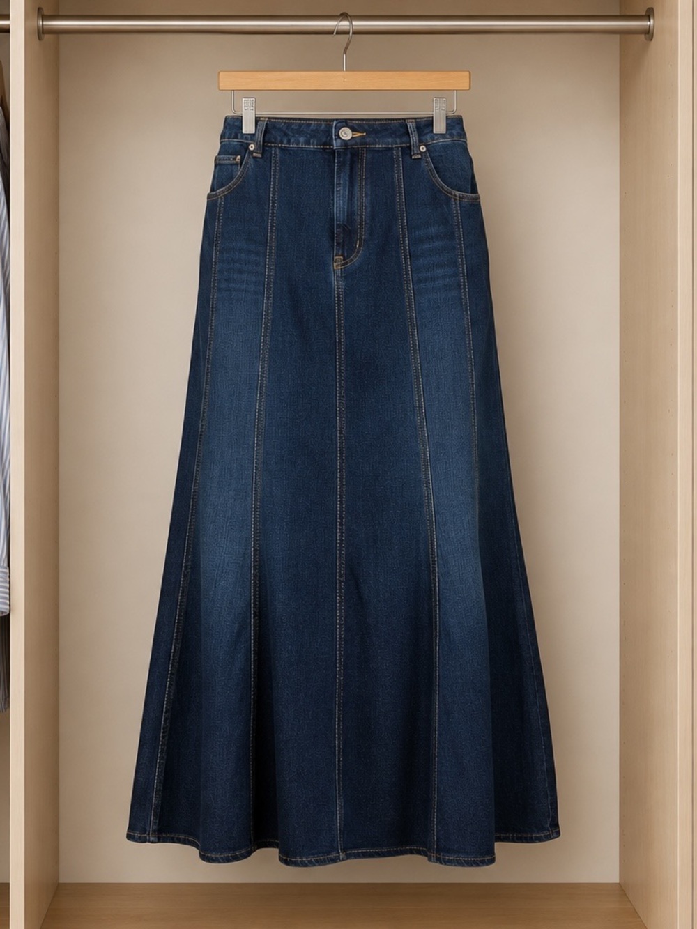 DG2 by Diane Gilman Dark Blue Denim A-Line Maxi Skirt